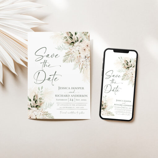 Boho Greenery Save the Date Template