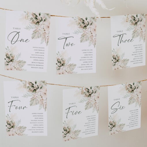 Boho Greenery Wedding Seating Chart Cards Template