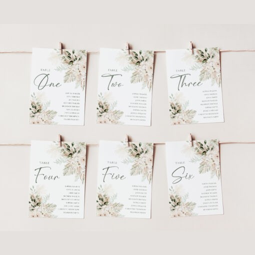 Boho Greenery Wedding Seating Chart Cards Template