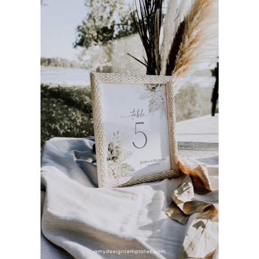 Boho Greenery Wedding Table Number Template