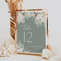 Boho Greenery Wedding Table Number Template