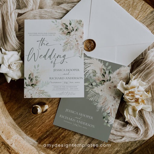 Boho Greenery Wedding Invitation Template