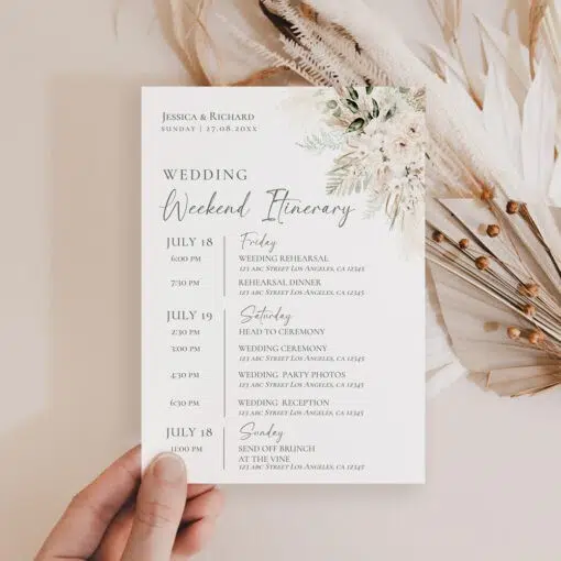 Boho Greenery Wedding Itinerary Template