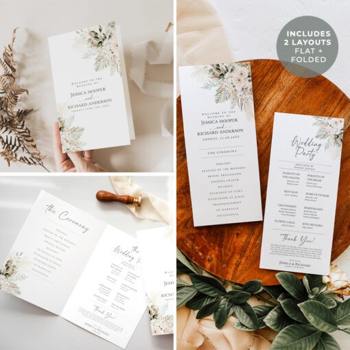 Boho Greenery Wedding Ceremony Program Template