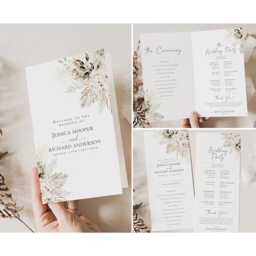 Boho Greenery Wedding Ceremony Program Template