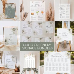 Boho Greenery Wedding Signage Template Bundle