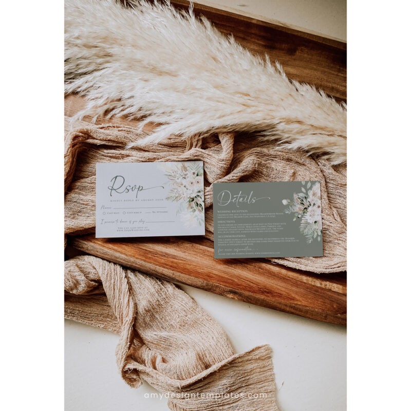 Boho Greenery Wedding Invitation Set Templates