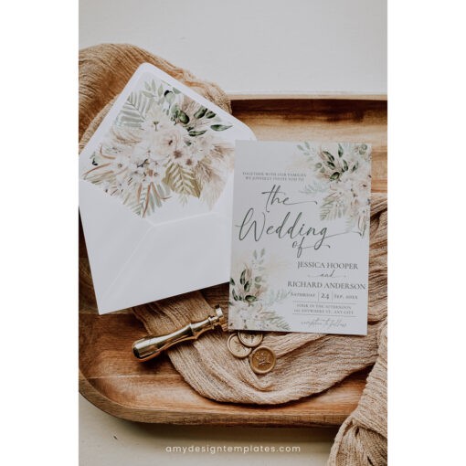 Boho Greenery Wedding Invitation Set Templates