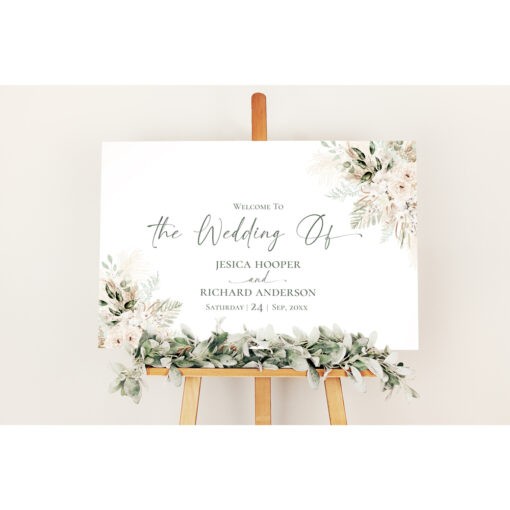 Boho Greenery Wedding Welcome Sign Template