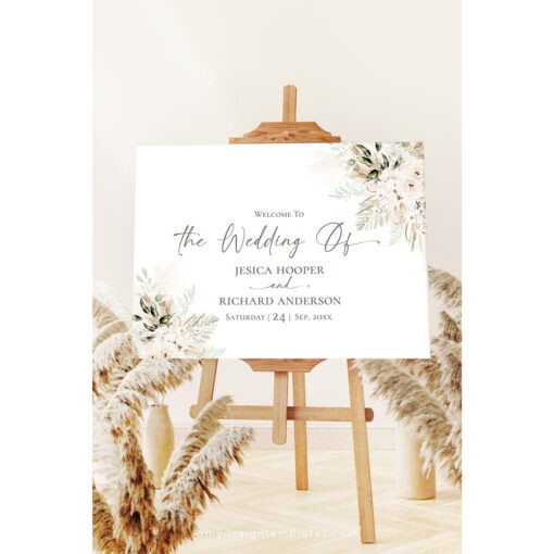 Boho Greenery Wedding Welcome Sign Template