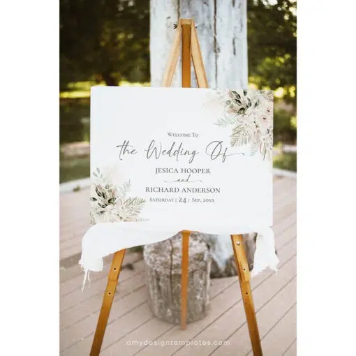 Boho Greenery Wedding Welcome Sign Template