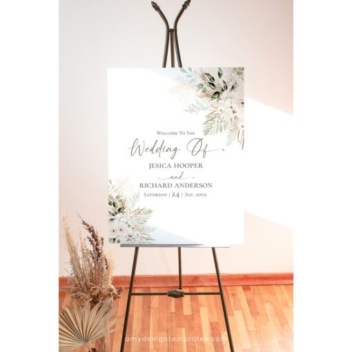 Boho Greenery Wedding Welcome Sign Template