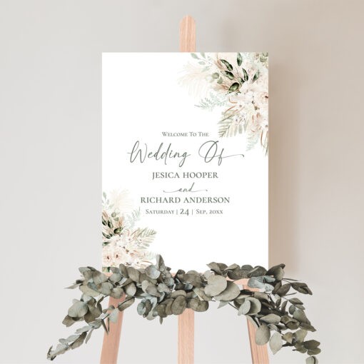 Boho Greenery Wedding Welcome Sign Template