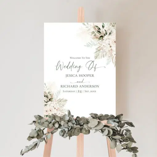 Boho Greenery Wedding Welcome Sign Template
