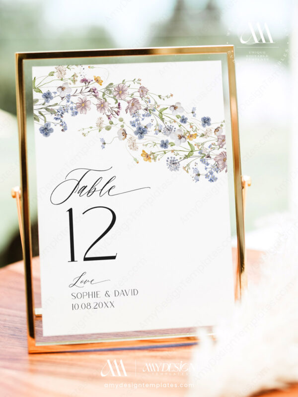 Botanical Wedding Table Number Template | Elegant Script Table Number Card 5x7 and 4x6