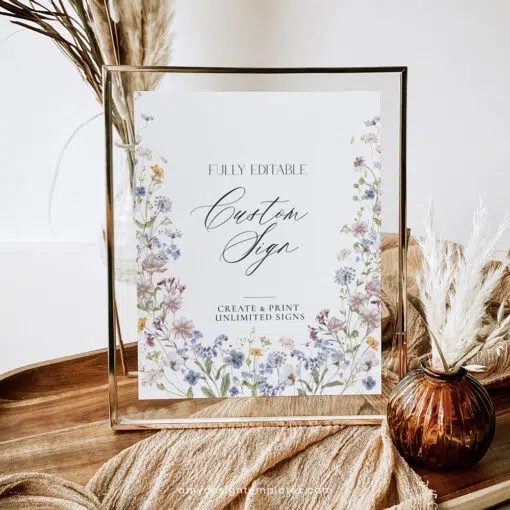 Wildflower Custom Sign Template, Editable personalized Sign, Botanical Shower Sign, Table Number Sign Printable Wedding Signage D026