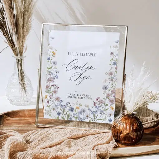 Wildflower Custom Sign Template, Editable personalized Sign, Botanical Shower Sign, Table Number Sign Printable Wedding Signage D026