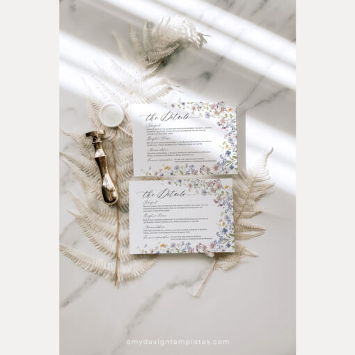 Wildflower Enclosure Card Template, Botanical Wedding Details Card QR Code Meadow Amy Design Templates