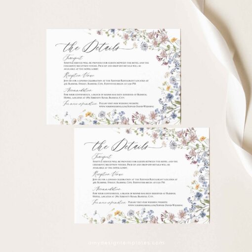 Wildflower Enclosure Card Template, Botanical Wedding Details Card QR Code Meadow Amy Design Templates