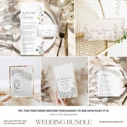 Wildflower Wedding Bundle Template, Meadow Wedding Bundle Template, Wedding Invitation Bundles, Floral Wedding Bundles Template D026