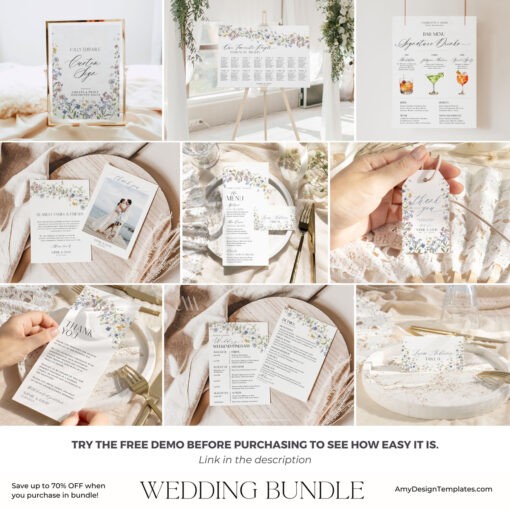 Wildflower Wedding Bundle Template, Meadow Wedding Bundle Template, Wedding Invitation Bundles, Floral Wedding Bundles Template D026