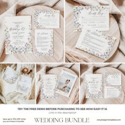 Wildflower Wedding Bundle Template, Meadow Wedding Bundle Template, Wedding Invitation Bundles, Floral Wedding Bundles Template D026