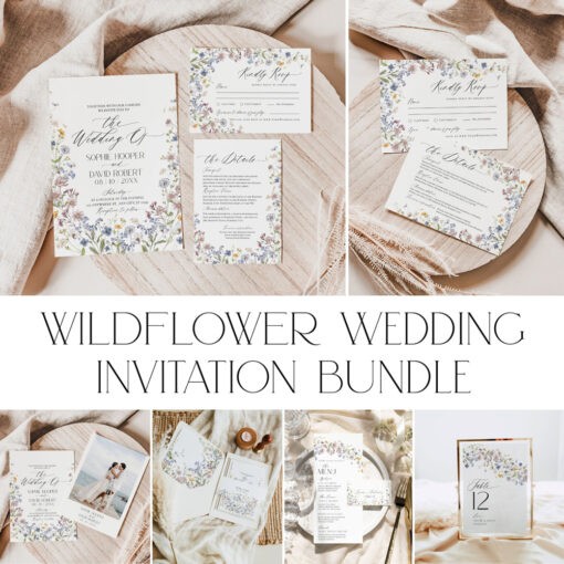 Wildflower Wedding Invitation Template, Meadow Wedding Receptions Bundle Template, Wildflower Wedding Bundles, Wedding Reception D026 Amy Design Templates