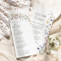 Wildflower Wedding Menu Place Card Template, Wildflower Shower Menu Cards Printable, Menu Card Template Editable Printable D026