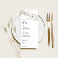 Wildflower Wedding Menu Place Card Template, Wildflower Shower Menu Cards Printable, Menu Card Template Editable Printable D026