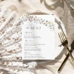 Wildflower Wedding Menu Place Card Template, Wildflower Shower Menu Cards Printable, Menu Card Template Editable Printable D026