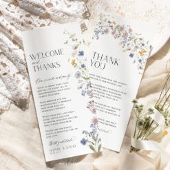 Wildflower Wedding Menu Thank You Napkin Note Place Card Template, Wildflower Shower Menu Template, Botanical Menu Cards Template D026