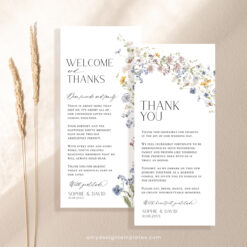 Wildflower Wedding Menu Thank You Napkin Note Place Card Template, Wildflower Shower Menu Template, Botanical Menu Cards Template D026