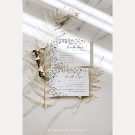 Wildflower Wedding RSVP Card Template, Botanical RSVP Card Printable D026 Amy Design Templates