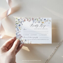 Wildflower Wedding RSVP Card Template, Botanical RSVP Card Printable D026 Amy Design Templates