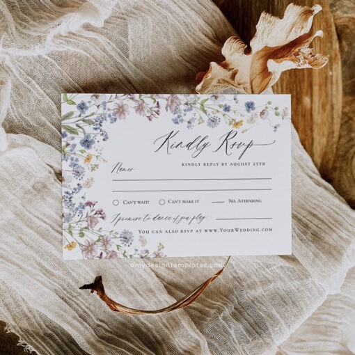 Wildflower Wedding RSVP Card Template, Botanical RSVP Card Printable D026 Amy Design Templates