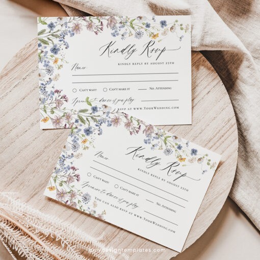 Wildflower Wedding RSVP Card Template, Botanical RSVP Card Printable D026 Amy Design Templates