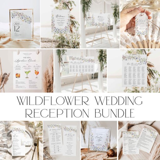 Wildflower Wedding Signage Reception Bundle Template, Wildflower Wedding Receptions Bundle Template, Wedding Bundles, Wedding Reception D026 Amy Design Templates