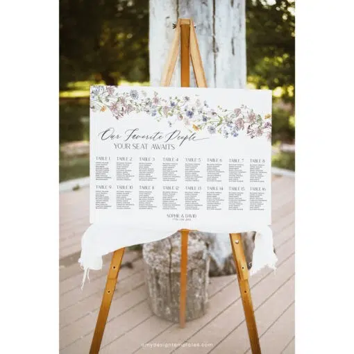 Wedding Seating Chart Sign Template, Table Seating Chart Sign, Botanical Wedding Seating Chart, Wildflower Seating Chart Sign D026 Amy Design Templates