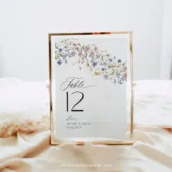 Wildflower Table Number Sign Template, Editable Floral Custom Sign, Botanical Shower Number Sign, Personalized Sign Printable D026