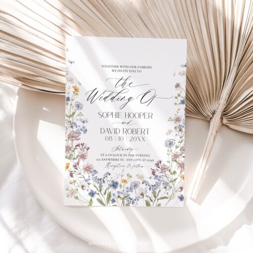 Wildflower Wedding Invitation Template, Botanical Wedding Invitations Card Printable D026 Amy Design Templates