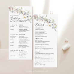 Wedding Itinerary Template, Weekend Itinerary Editable, Wedding Timeline Schedule Minimalist Template, Weekend Events Wildflower Wedding D026 Amy Design Templates