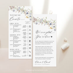 Wedding Itinerary Template, Weekend Itinerary Editable, Wedding Timeline Schedule Minimalist Template, Weekend Events Wildflower Wedding D026 Amy Design Templates