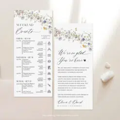 Wedding Itinerary Template, Weekend Itinerary Editable, Wedding Timeline Schedule Minimalist Template, Weekend Events Wildflower Wedding D026 Amy Design Templates