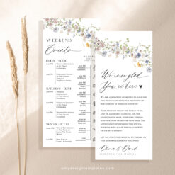 Wedding Itinerary Template, Weekend Itinerary Editable, Wedding Timeline Schedule Minimalist Template, Weekend Events Wildflower Wedding D026 Amy Design Templates