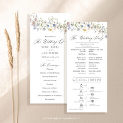 Catholic Wedding Program Template, Wildflower Wedding Ceremony Program Folded, Botanical Wedding Catholic Program, Order of Service D026