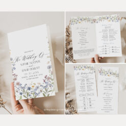 Catholic Wedding Program Template, Wildflower Wedding Ceremony Program Folded, Botanical Wedding Catholic Program, Order of Service D026