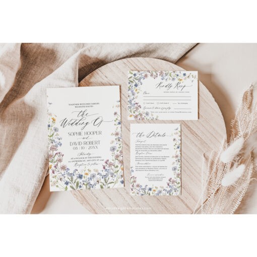 Wildflower Wedding Invitation Suite Template, Meadow Wild Flower Wedding Invitation Template, DIY Wedding Envelope Liner Template D026 Amy Design Templates