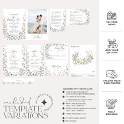 Wildflower Wedding Invitation Suite Template, Meadow Wild Flower Wedding Invitation Template, DIY Wedding Envelope Liner Template D026 Amy Design Templates