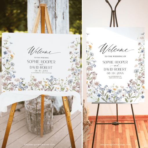 Wildflower Wedding Welcome Sign, Whimsical Garden Welcome Sign, Editable floral garden wedding signage, Horizontal & Vertical Welcome Sign D026 Amy Design Templates