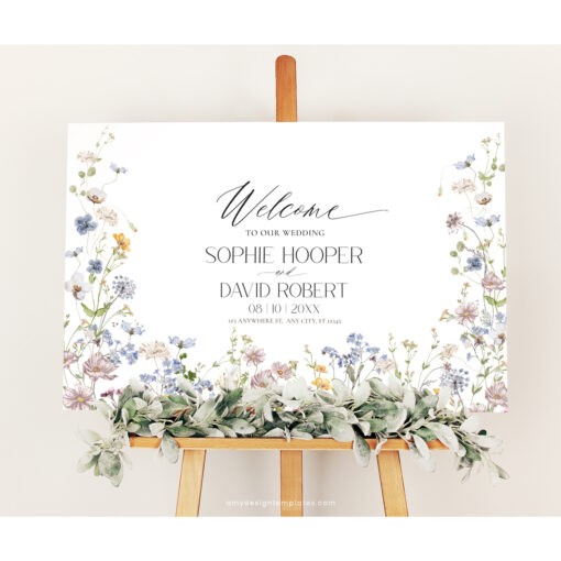 Wildflower Wedding Welcome Sign, Whimsical Garden Welcome Sign, Editable floral garden wedding signage, Horizontal & Vertical Welcome Sign D026 Amy Design Templates